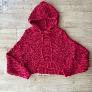 Pilcro Anthropologie Chunky Knit Hoodie Red Oversized Crop Sweater Small